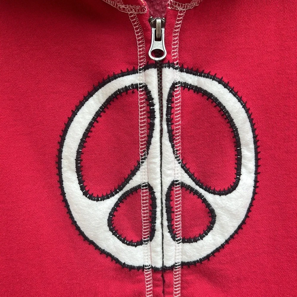 Lucky Brand Vintage Inspired Full Zip Jacket Sweatshirt Hoodie Peace Sz S Red - Picture 4 of 16